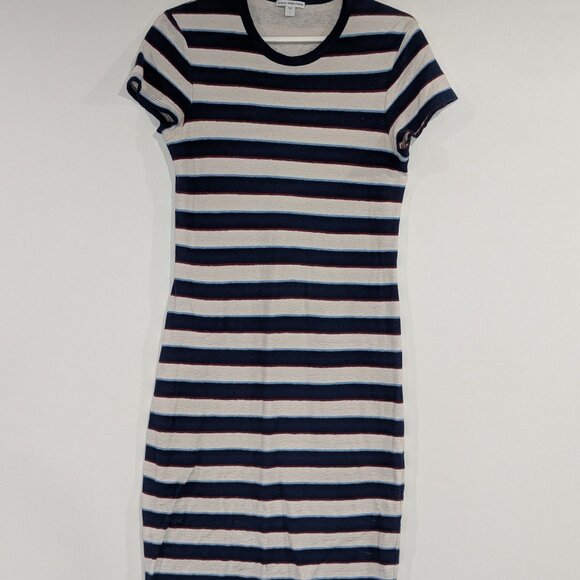 James Perse Striped Double Gauze Maxi Dress White Navy Blue Size 1 Size Small - Picture 1 of 2